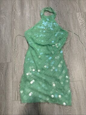 Green Sequin Halter Mini Dress